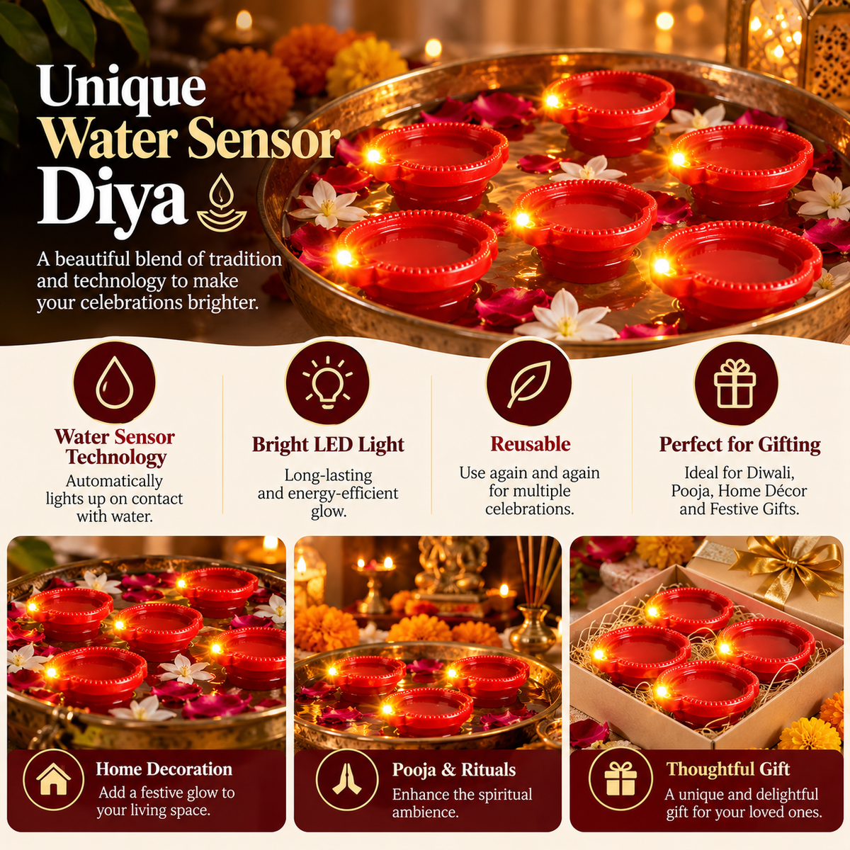 Magic Water Sensor Diya β Pack of 12 | Themoe